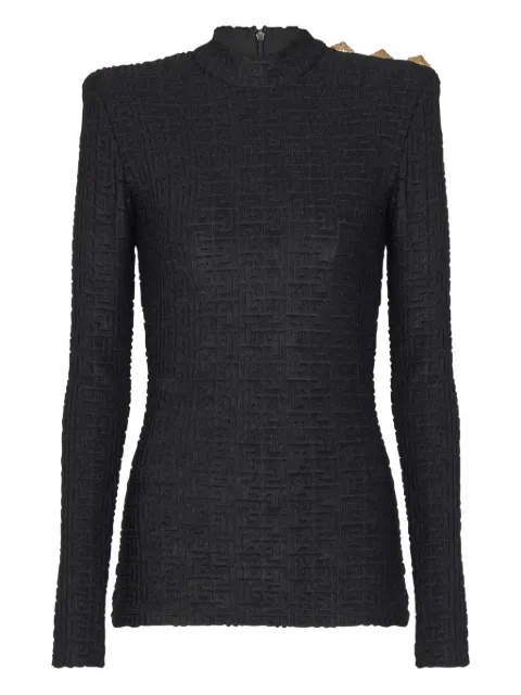 Balmain Ls Bouclette monogram-pattern button top