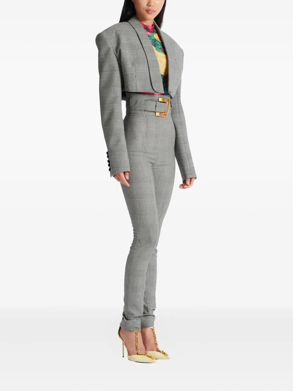 Balmain Prince of Wales cropped jack met jacquard Grijs