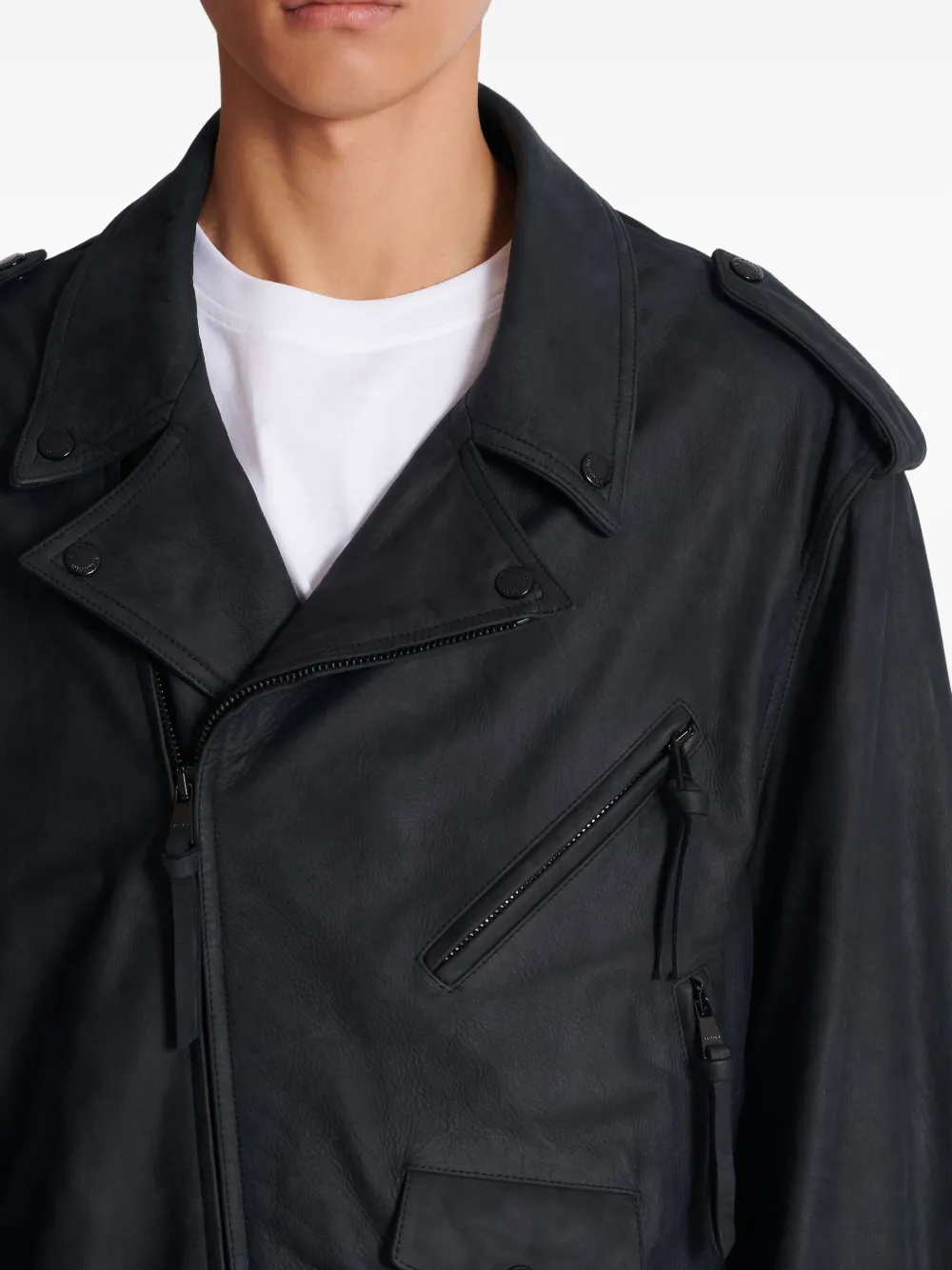 Balmain Leren bikerjack Zwart