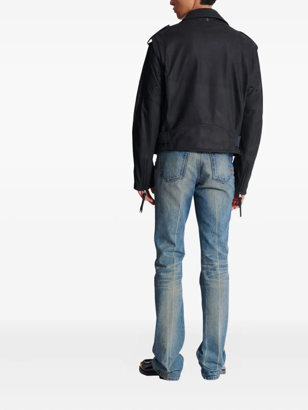 Balmain Leren bikerjack Zwart