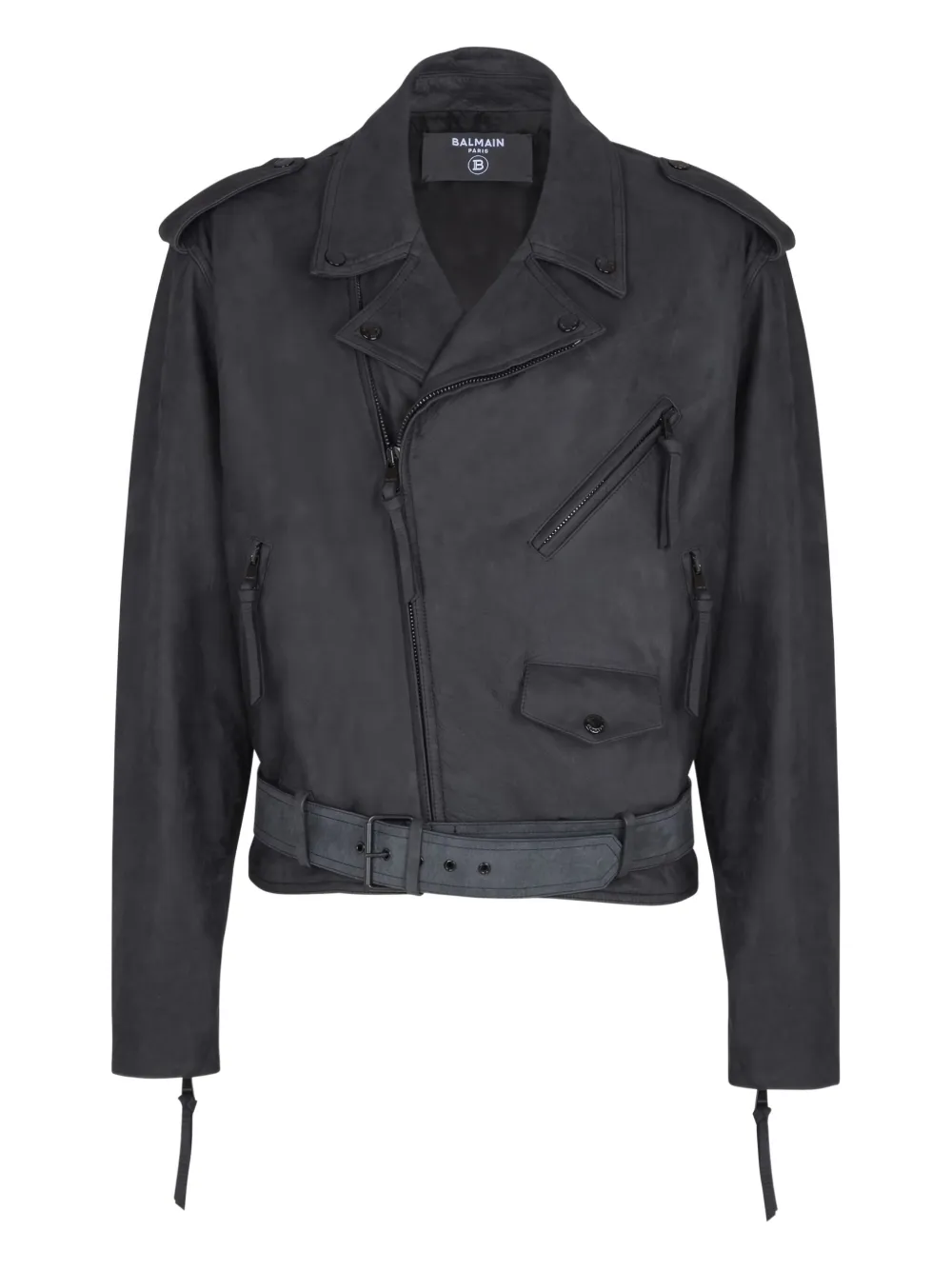 Balmain belted leather biker jacket | Black | Image 1