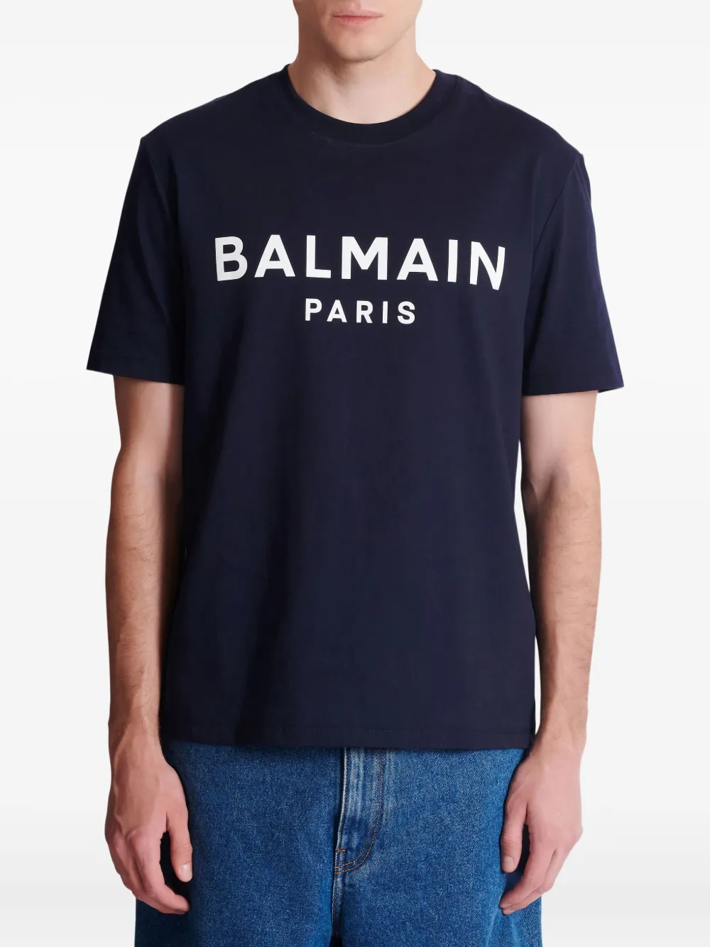 Balmain Printed Cotton T-shirt In Blue