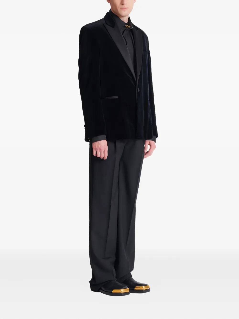 Balmain Fluwelen blazer met enkele rij knopen Zwart