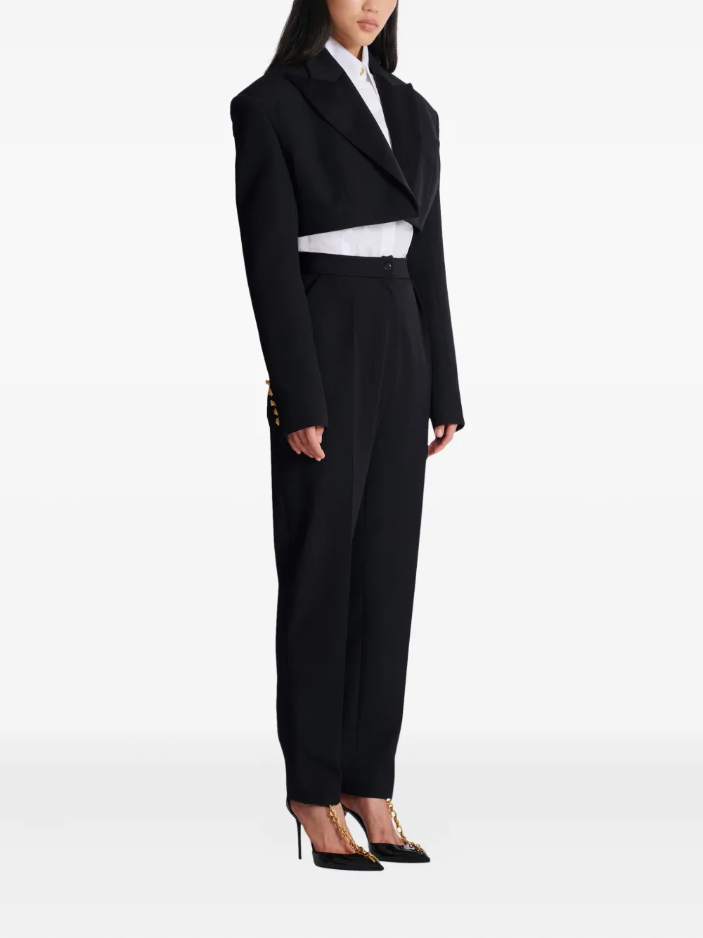  Balmain Grain-de-poudre Crop Jacket - Black 
