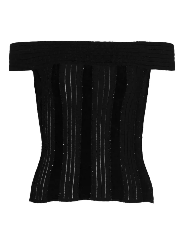 Balmain Glitter Off-the-shoulder Top in Black