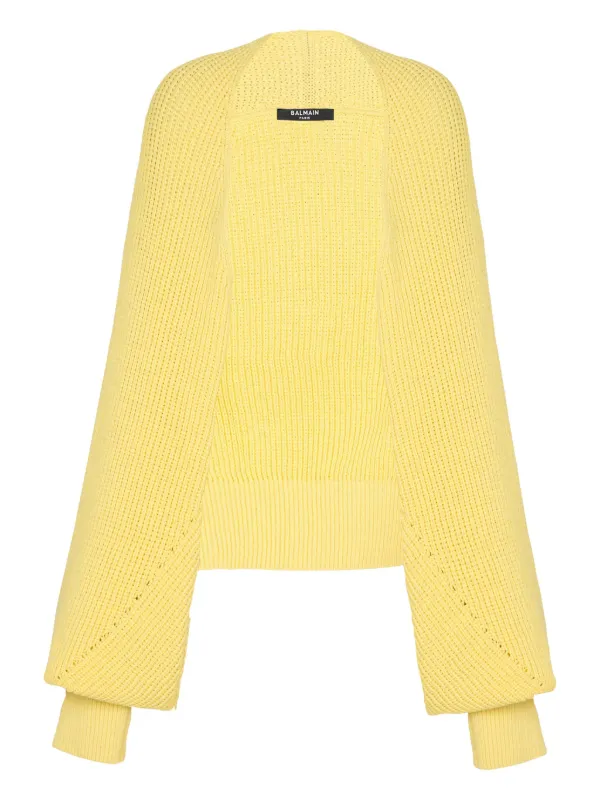 Balmain Ribbed Knit Bolero Cardigan in Yellow