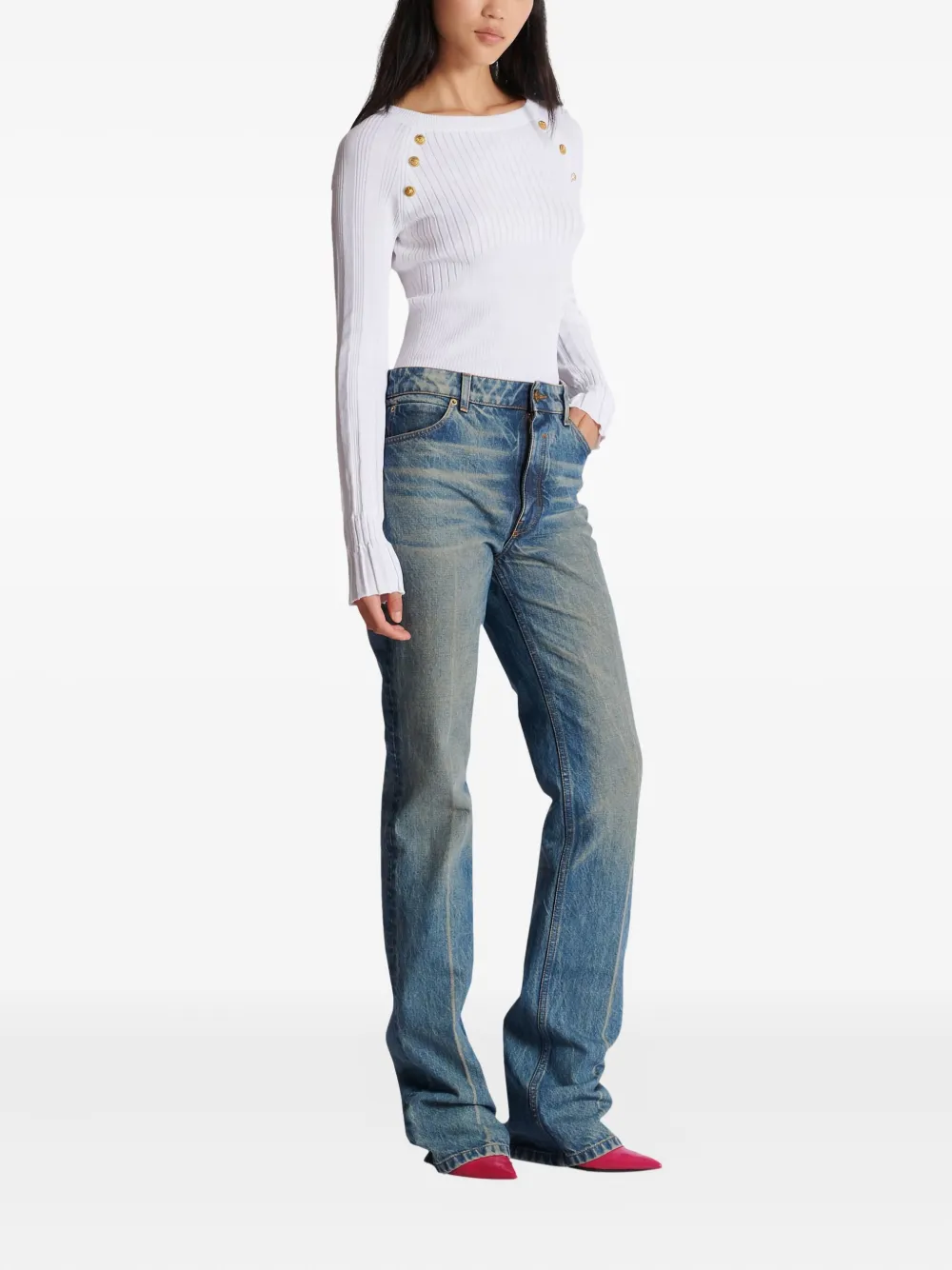  Balmain Straight-leg Faded Flared Jeans - Blue 