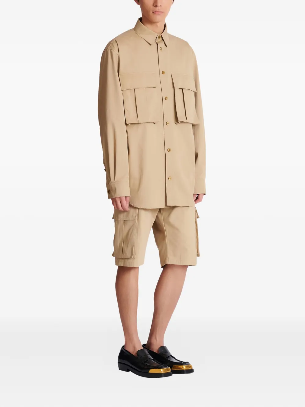  Balmain Cotton Safari Shirt - Neutrals 