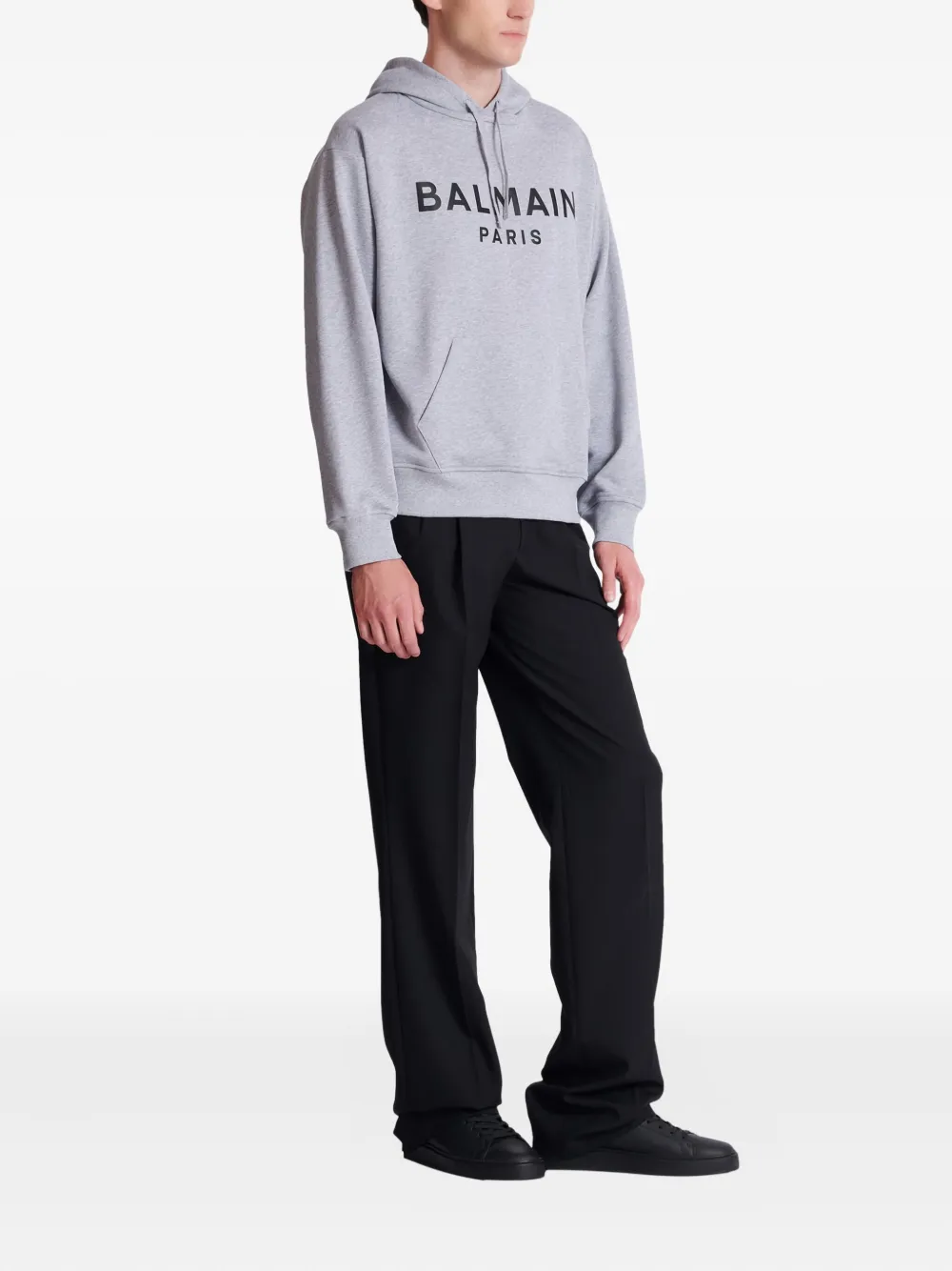  Balmain Sudadera De Algodón Estampada Con Capucha - Gris 