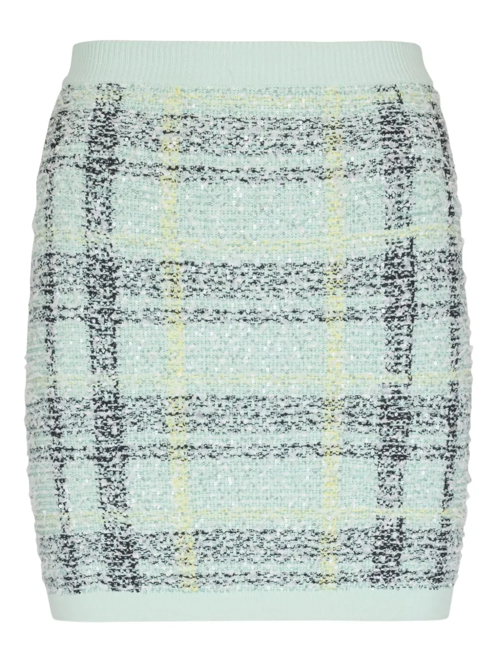 Balmain Glitter Plaid-pattern Mini Skirt In Green