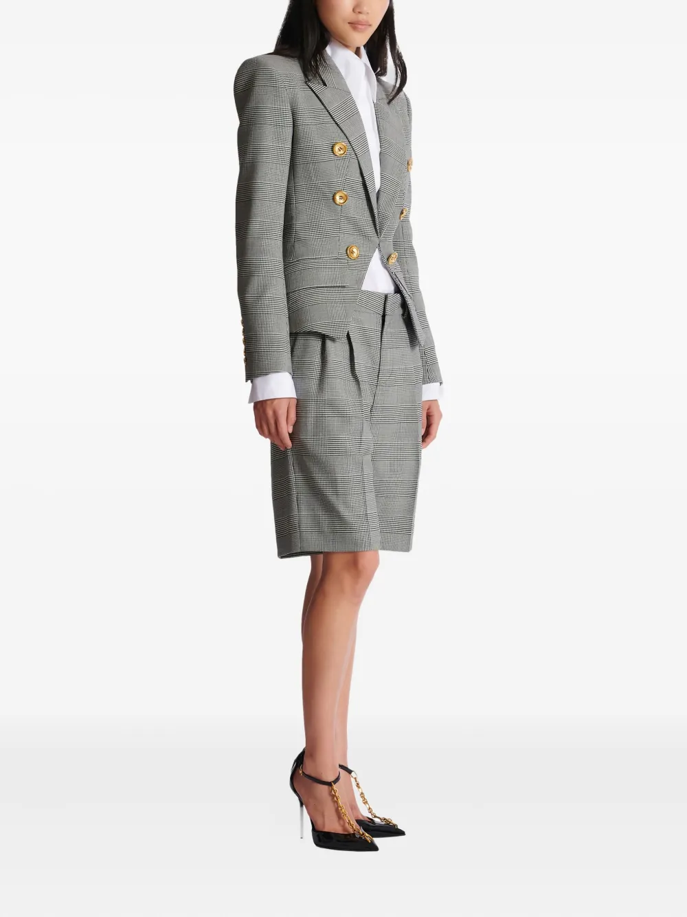  Balmain Prince Of Wales Jacquard Blazer - Grey 