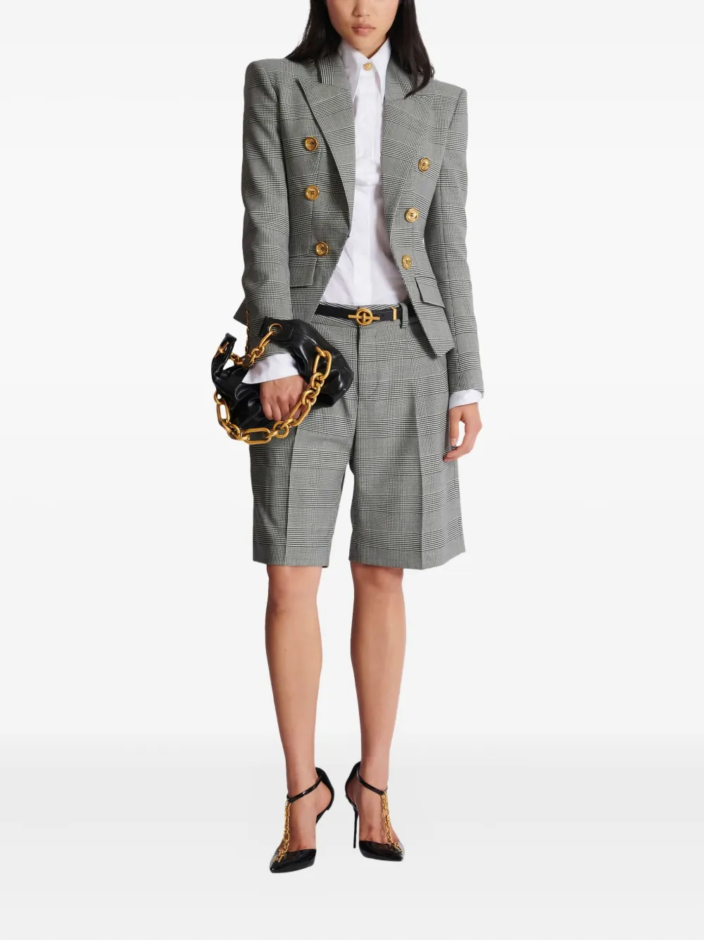  Balmain Prince Of Wales Jacquard Blazer - Grey 