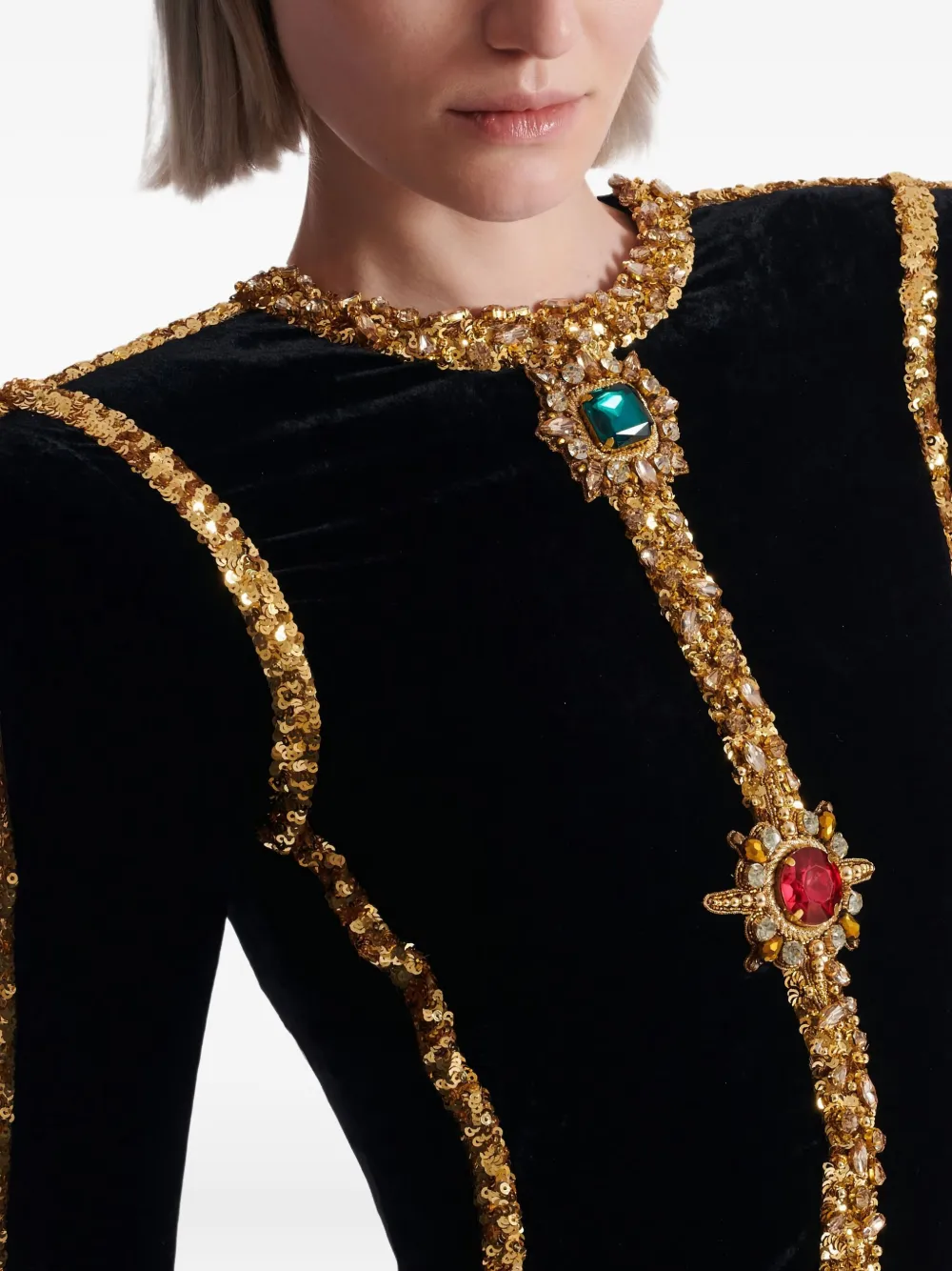 Balmain Embellished Velvet Maxi Dress In Multi