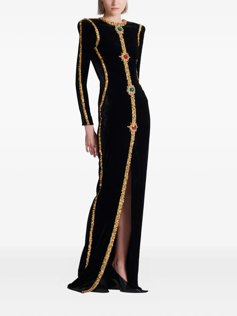 Balmain Embellished Velvet Maxi Dress In Multi