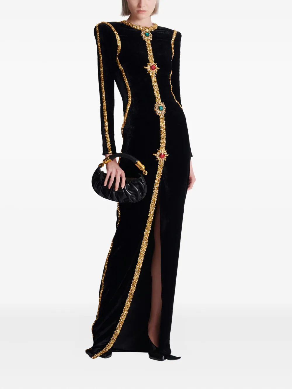 Balmain Embellished Velvet Maxi Dress In Multi