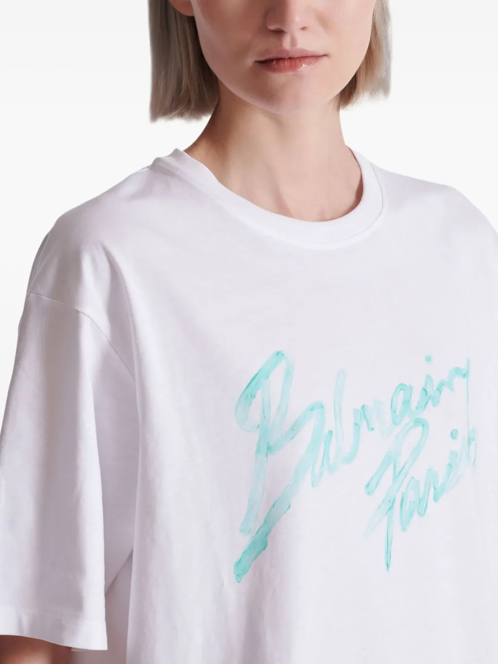 Balmain Brushstroke Paris Logo Graphic T-shirt In White