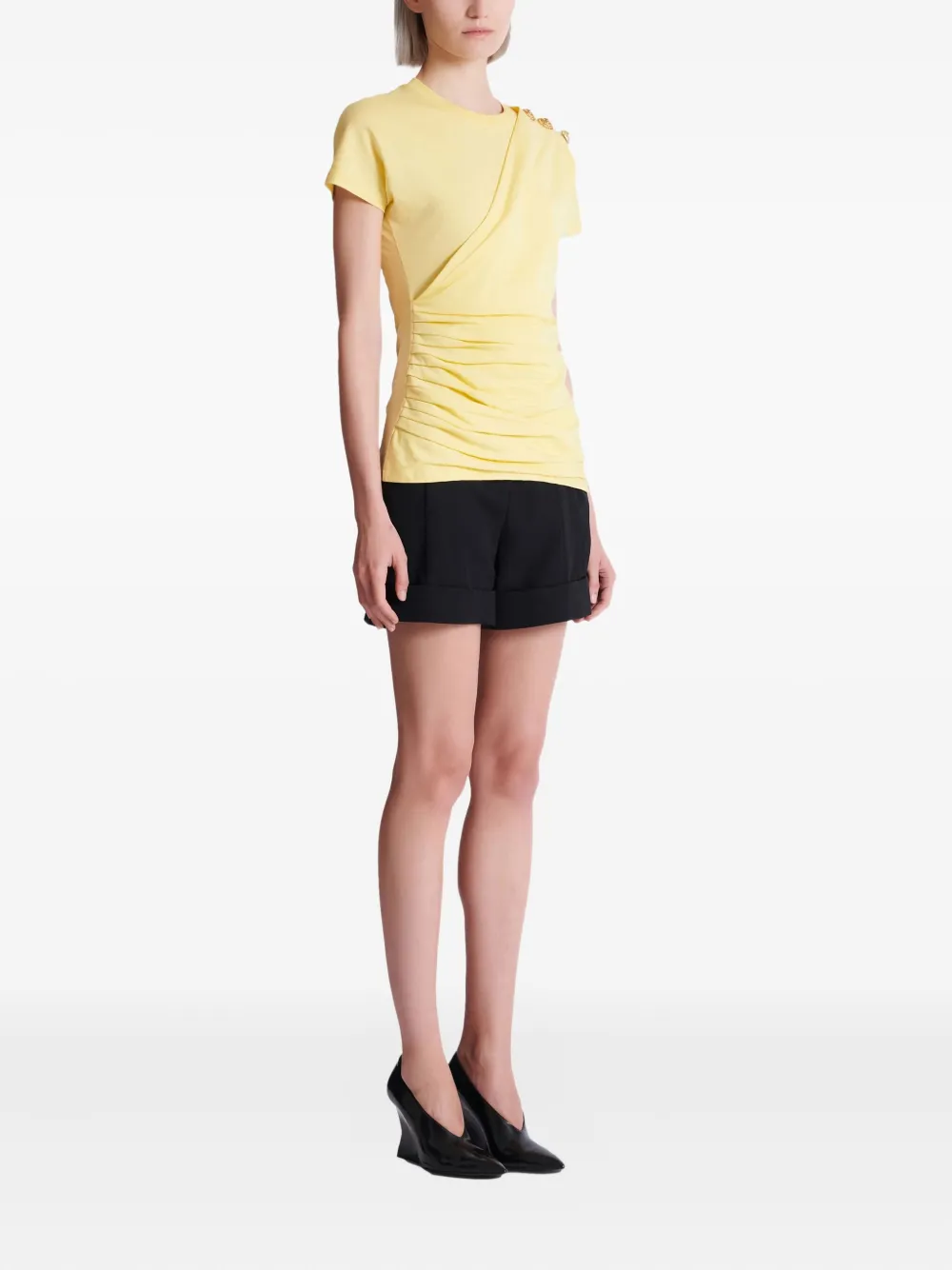 Balmain Draped T-shirt With Buttons In Multi