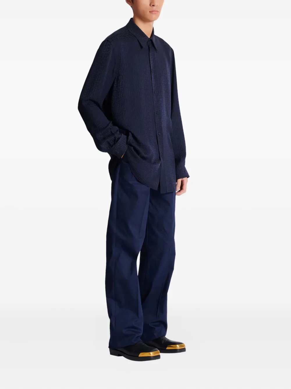  Balmain Monogram Jacquard Shirt - Blue 