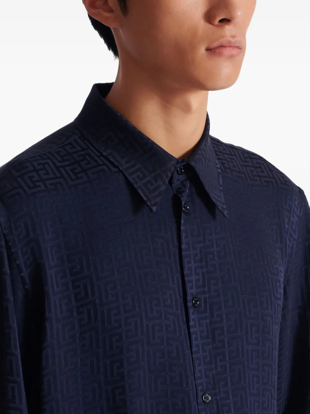 Balmain Overhemd met monogram jacquard Blauw