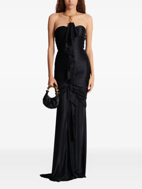 Balmain Long Draped-Bustier Dress - Black