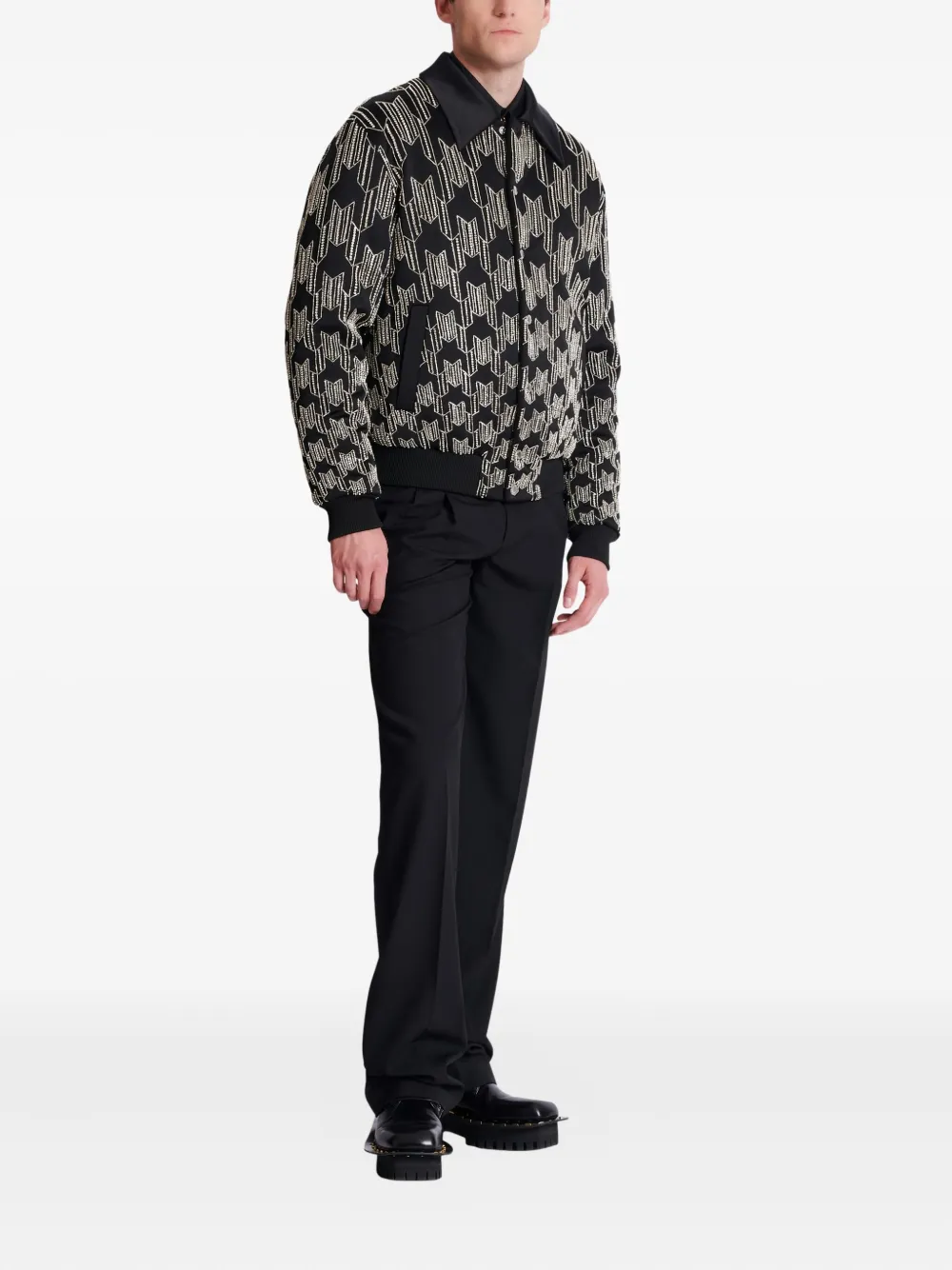 Balmain Bomberjack met geborduurde kristallen Zwart