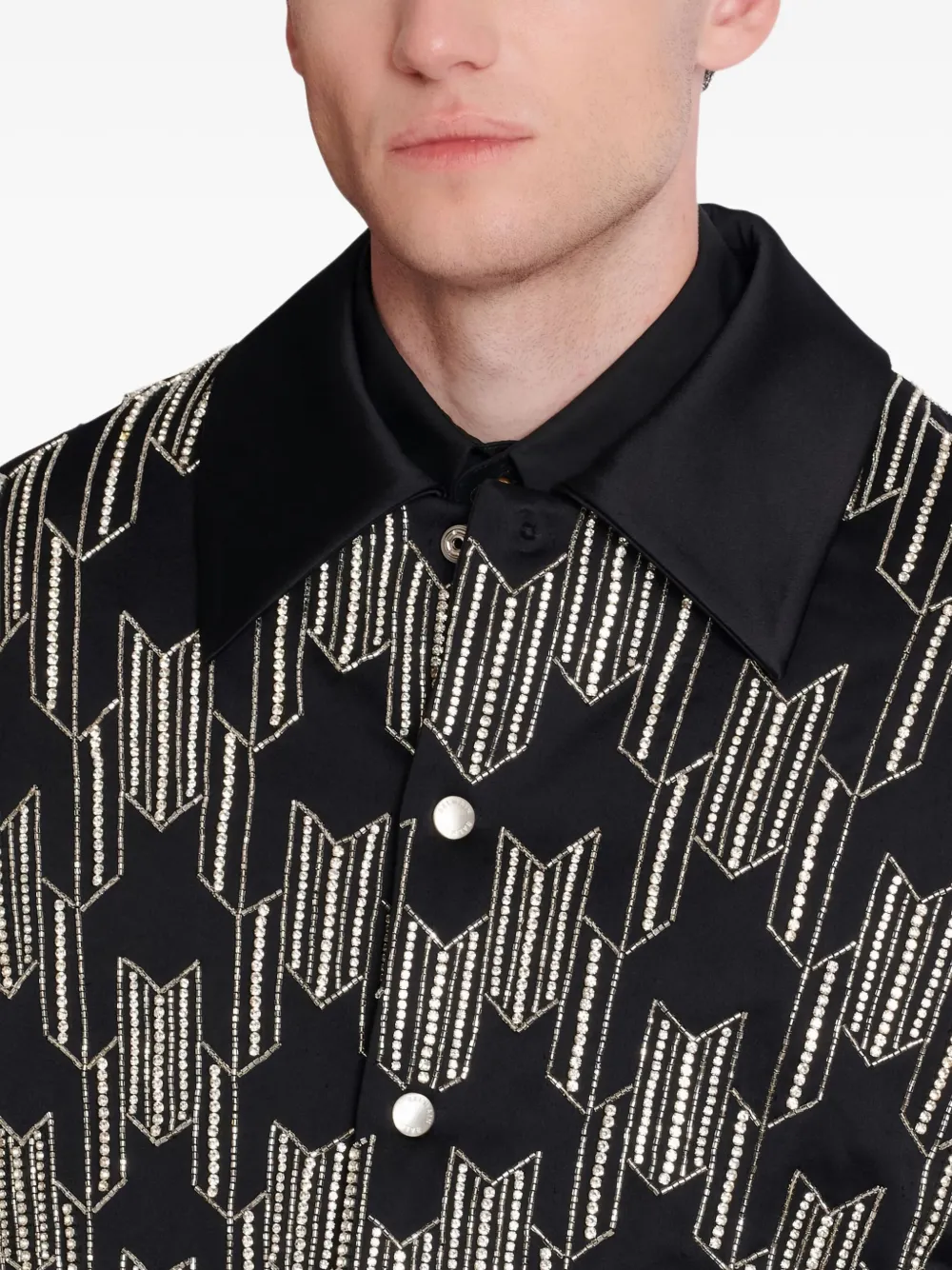 Balmain Bomberjack met geborduurde kristallen Zwart