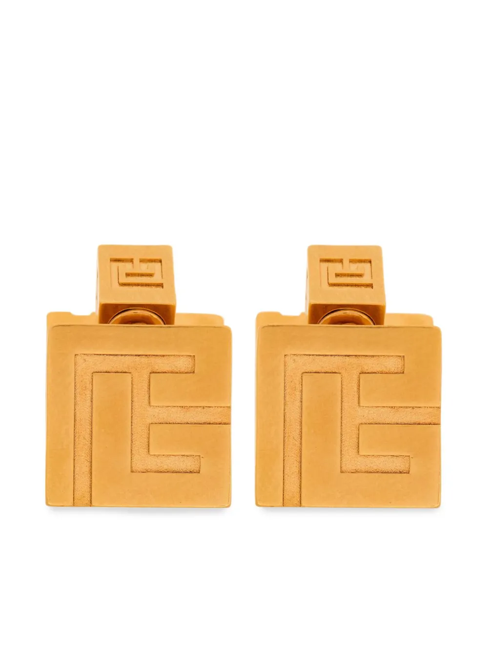 Balmain Orecchini a bottone con monogramma PB inciso - Oro