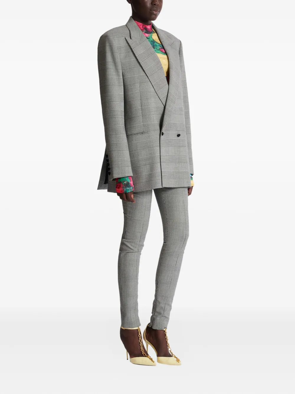 Balmain Prince Of Wales-check Button Blazer In Gray