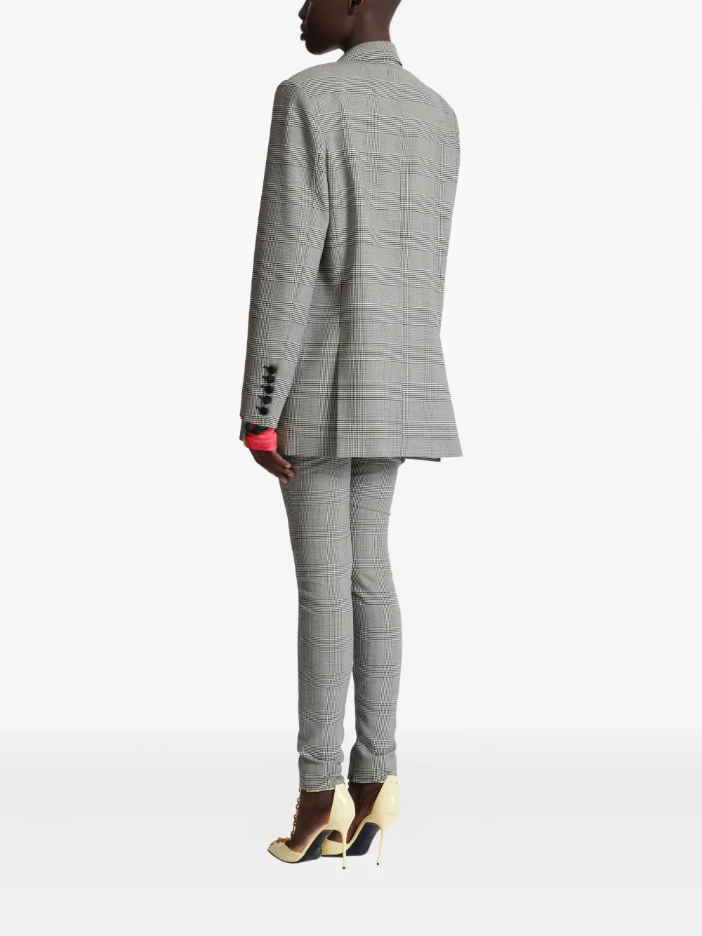 Balmain Prince Of Wales-check Button Blazer In Gray