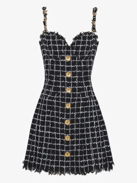 Balmain 체인 스트랩 트위드 드레스