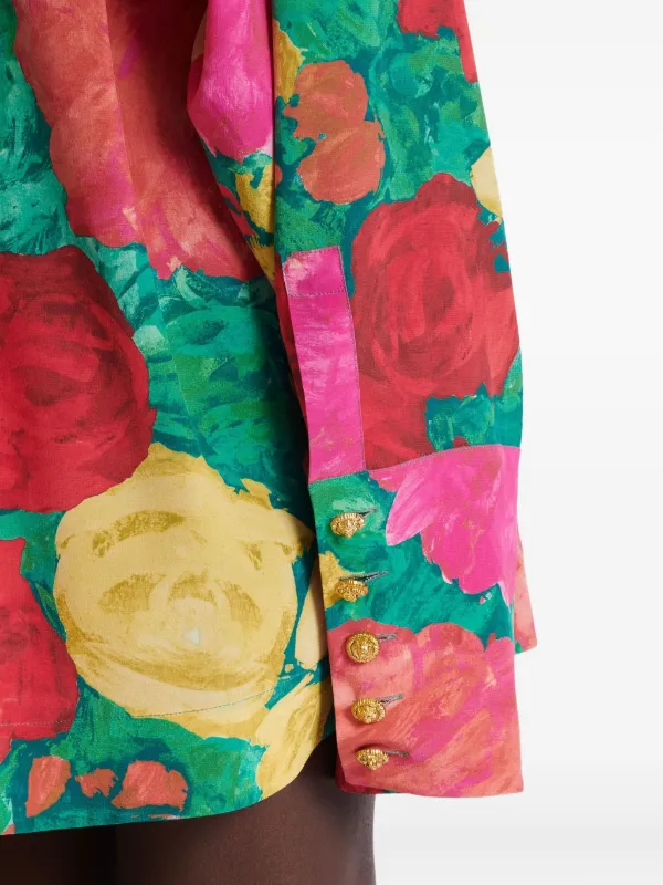 Balmain Floral-print Shirt Dress - Green