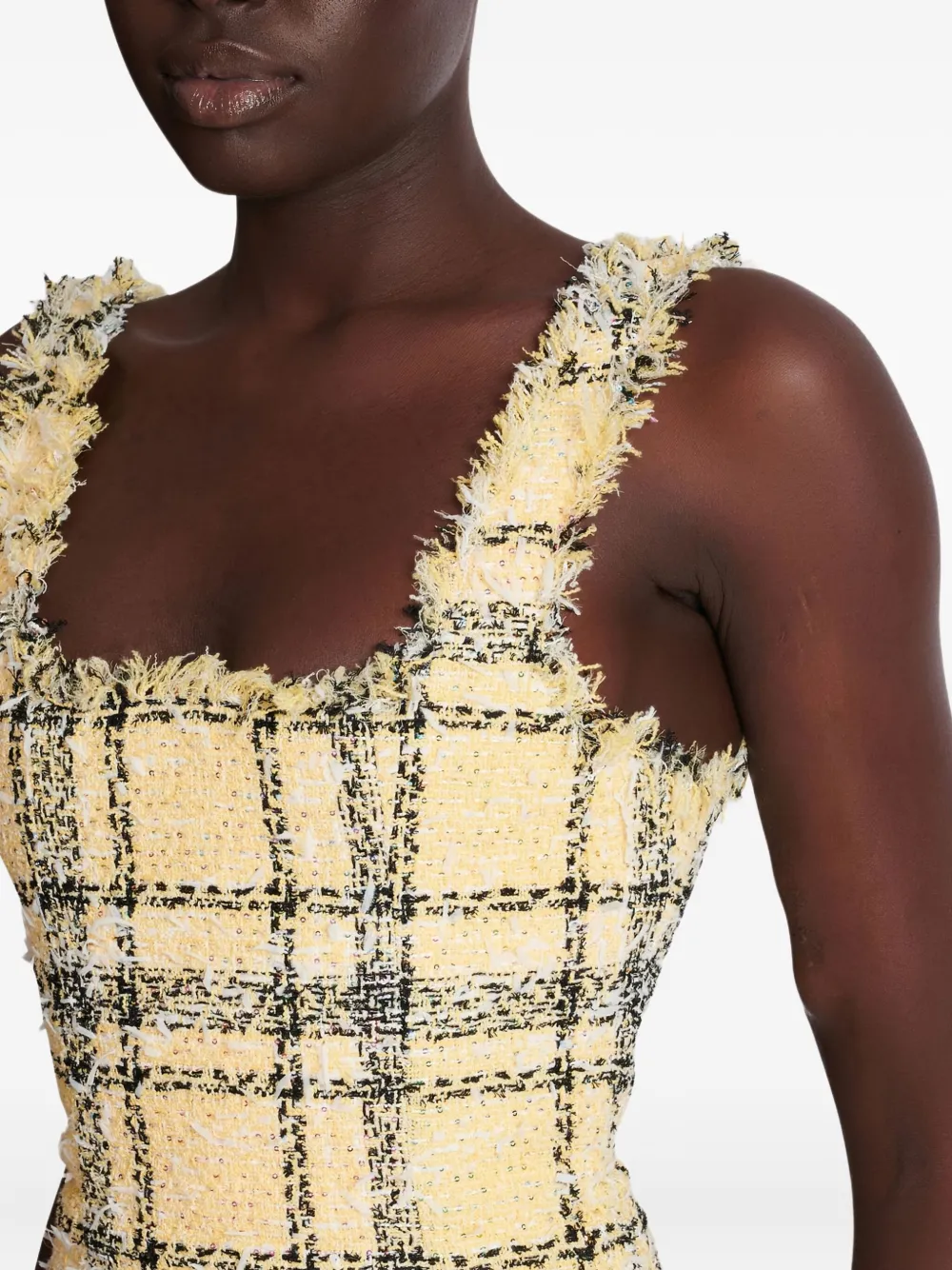 Balmain Tweed mini-jurk met glitter Geel