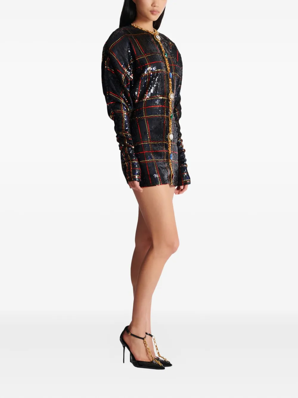  Balmain Sequin-embellished Plaid Dress - Black 
