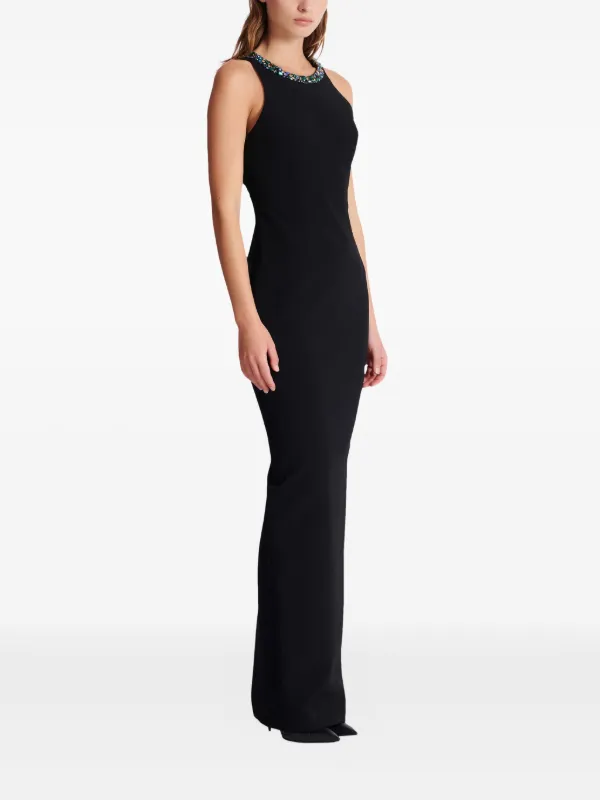 balmain long black dress long-sleeveless In Embroidered Velvet | black dresses for wedding