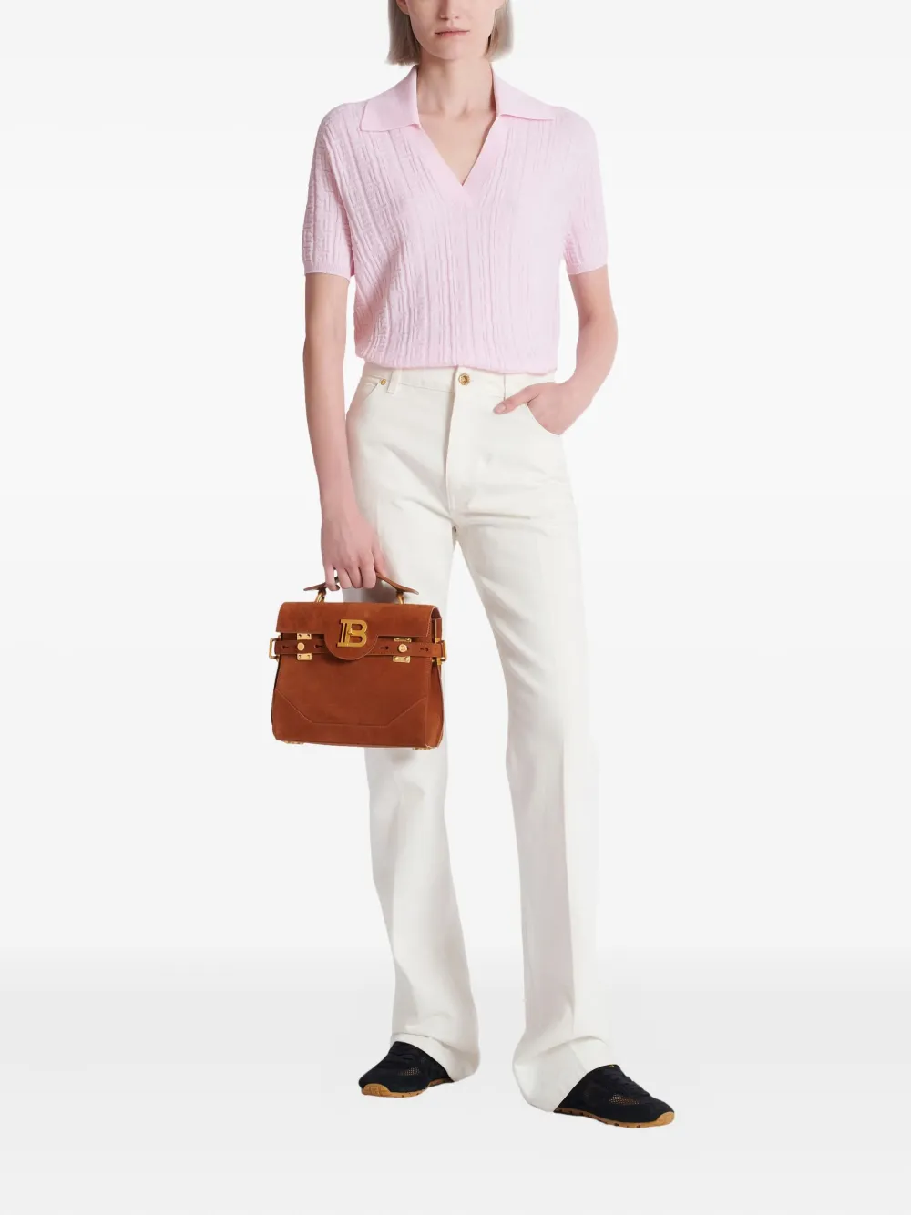 Balmain Top met monogram-print - Roze