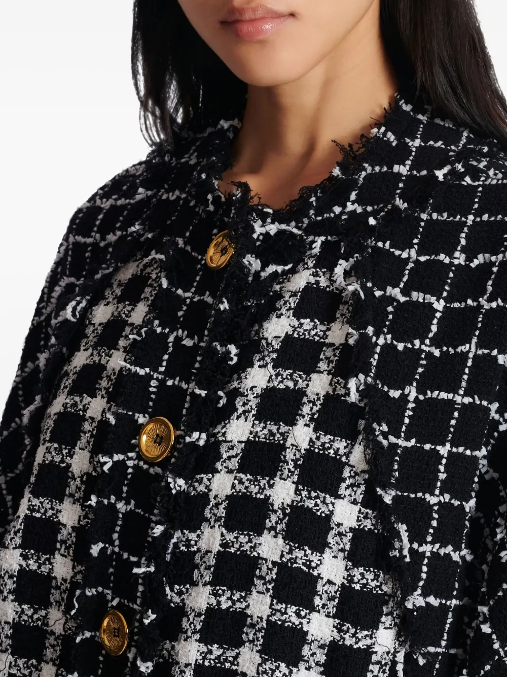 Balmain Tweed Button Bomber Jacket In Black