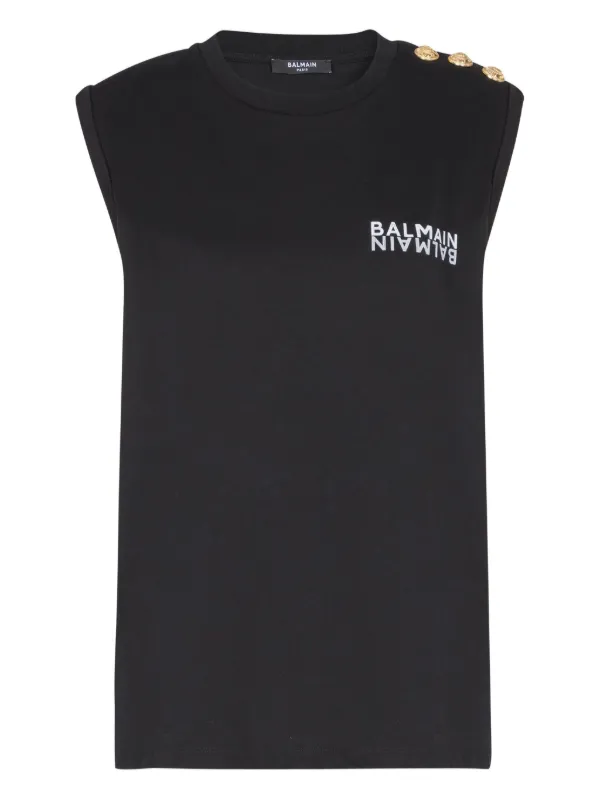 Balmain Button-detail Tank Top in Black