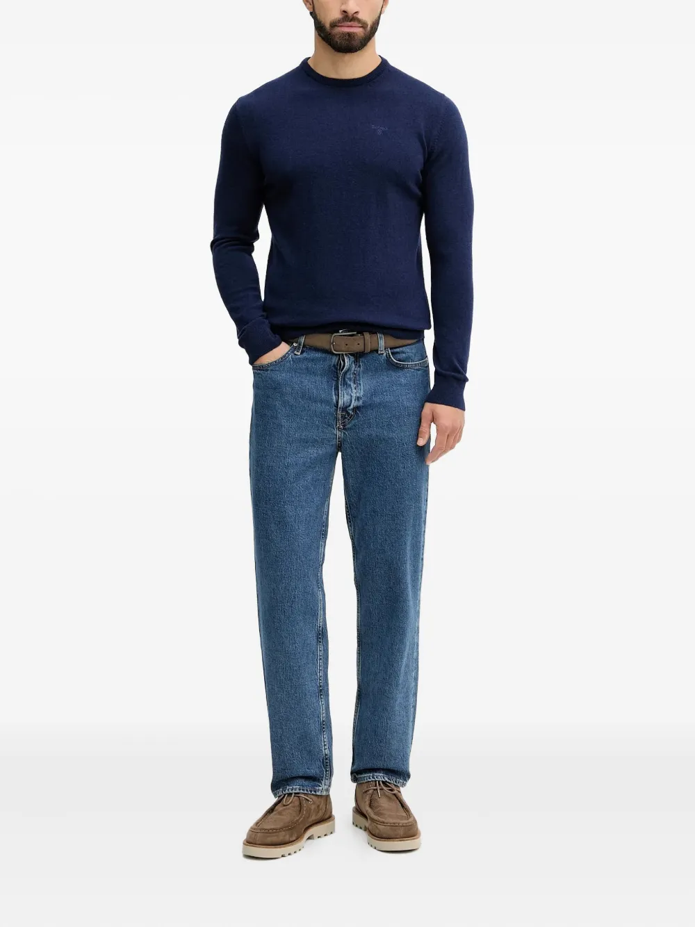 Barbour Trui met ronde hals en logo - Blauw