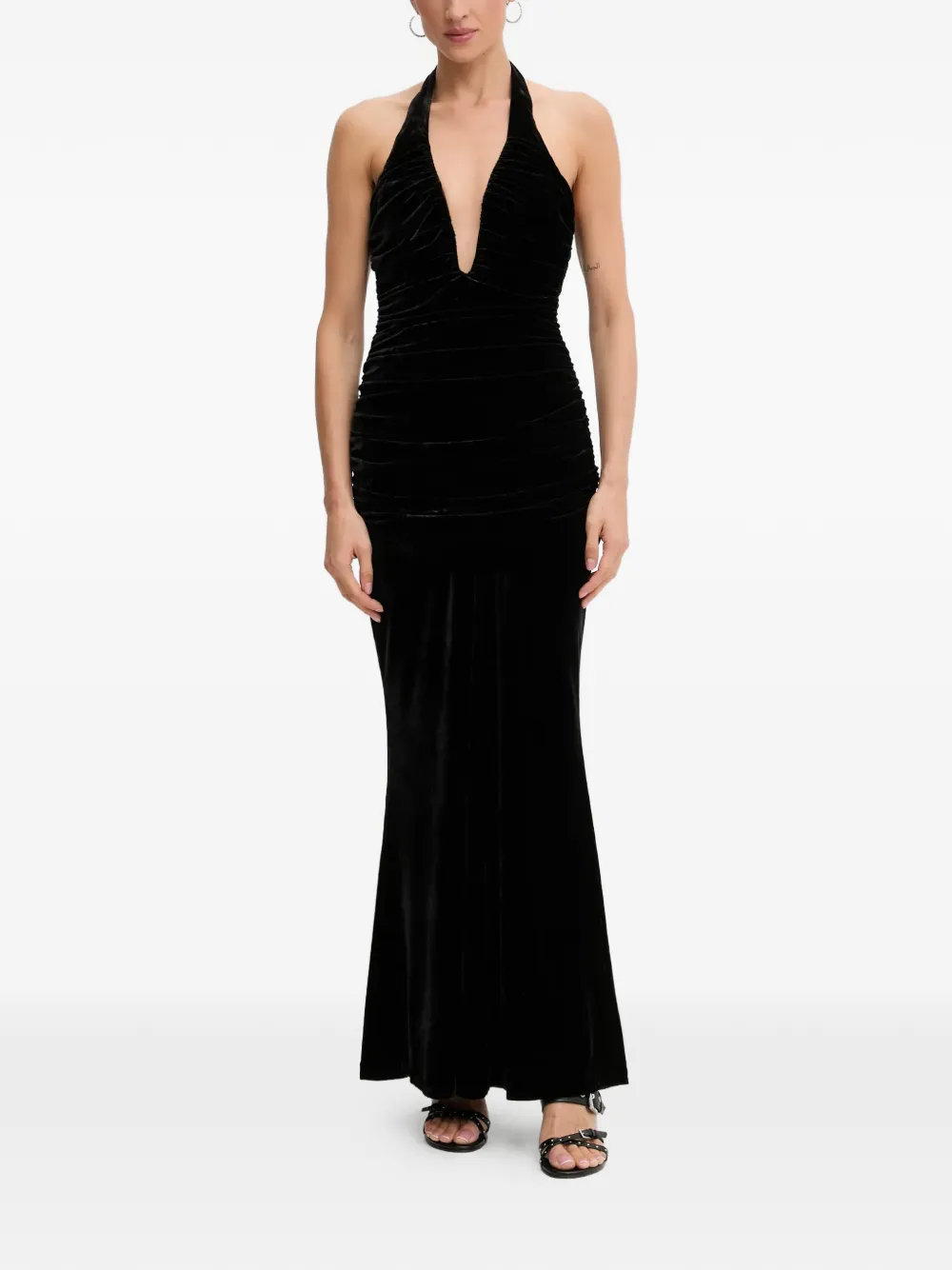Bardot Elvira halter-neck gathered maxi dress - Nero