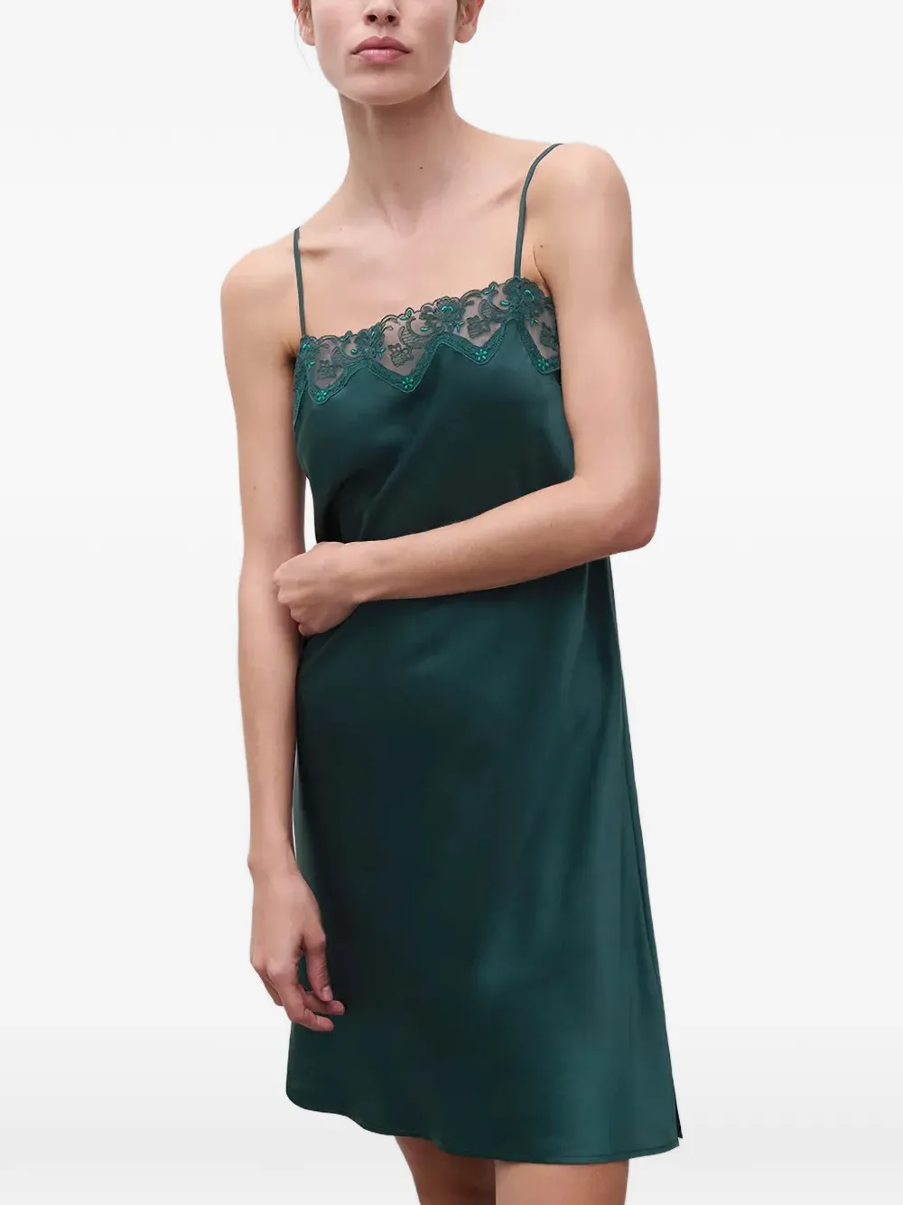 Chantelle robe-nuisette bordée de dentelle - Vert