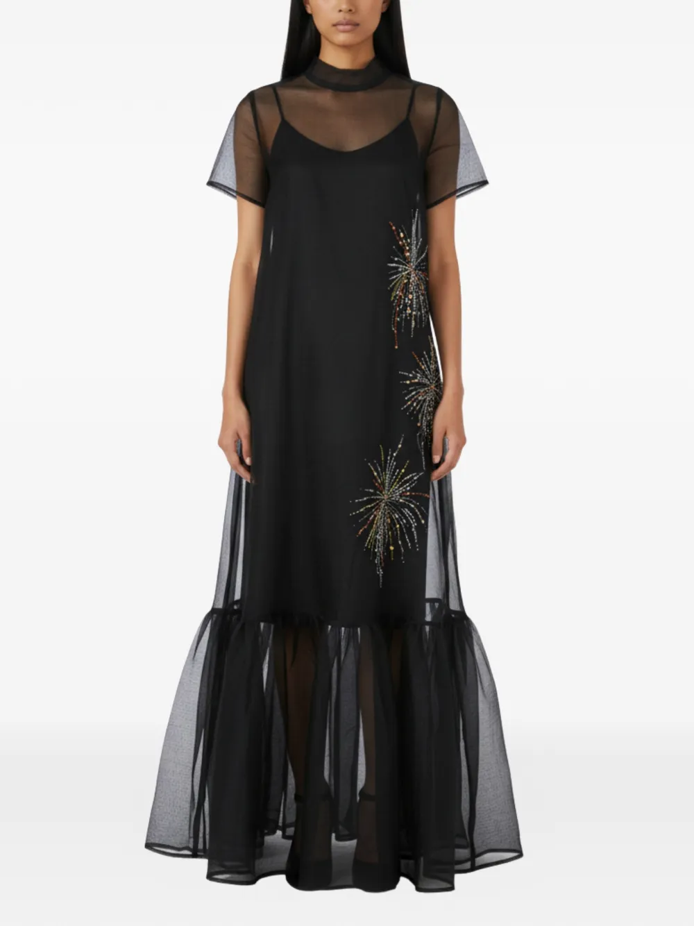 Staud Calluna Embellished-detail Ruffled Maxi Dress In Black