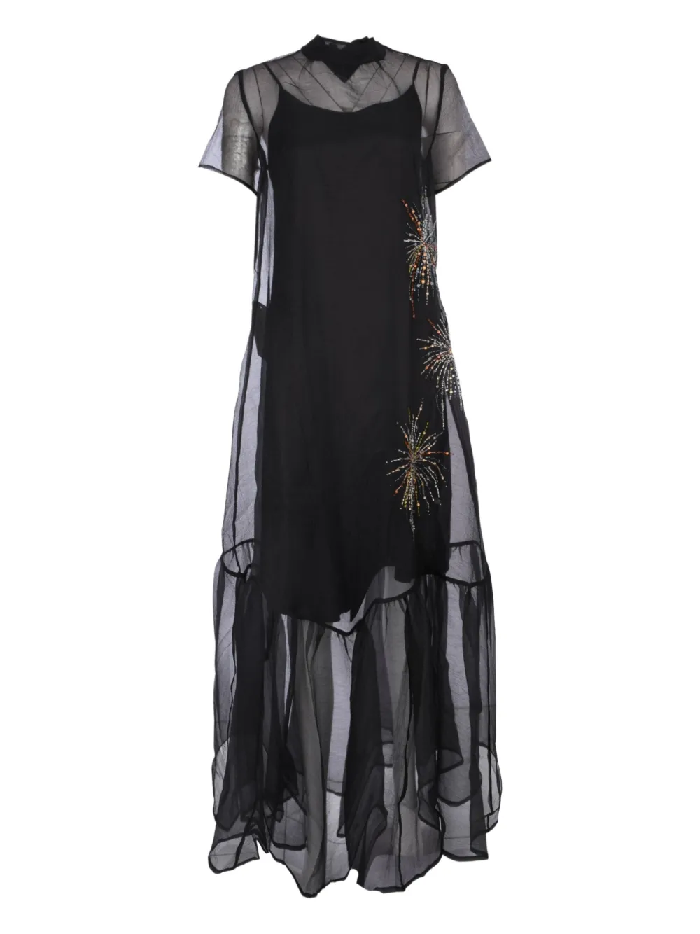 Staud Calluna Embellished-detail Ruffled Maxi Dress In Black