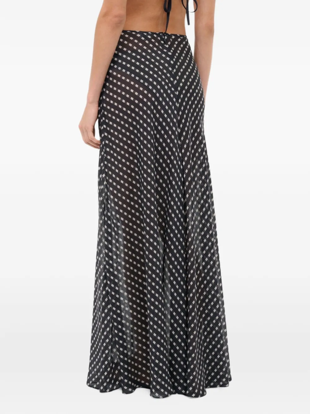 STAUD Velma geometric-print silk maxi skirt Zwart