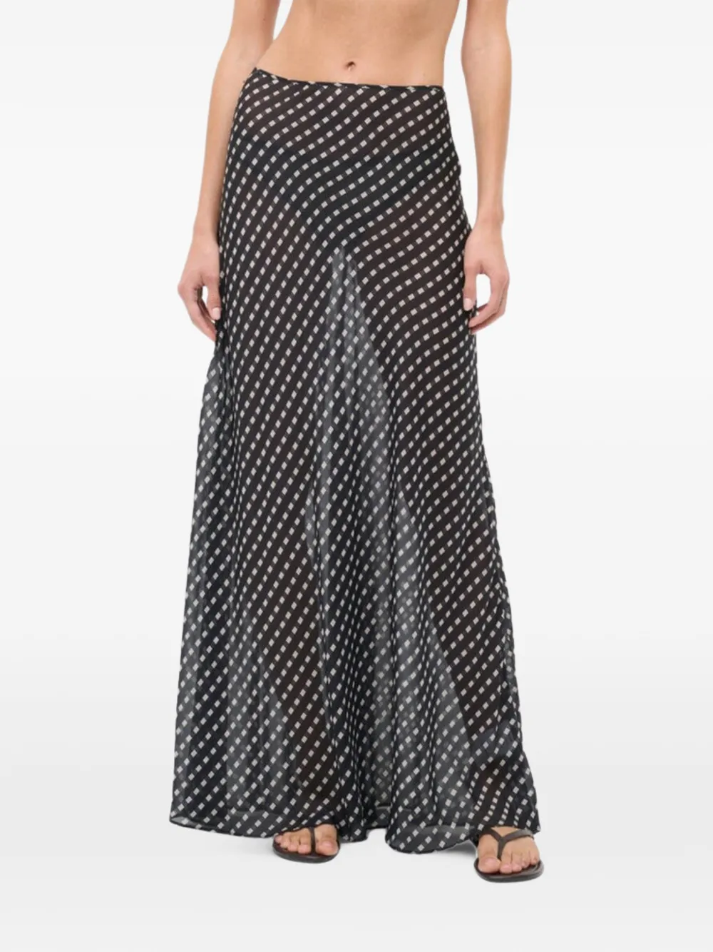 STAUD Velma geometric-print silk maxi skirt Zwart