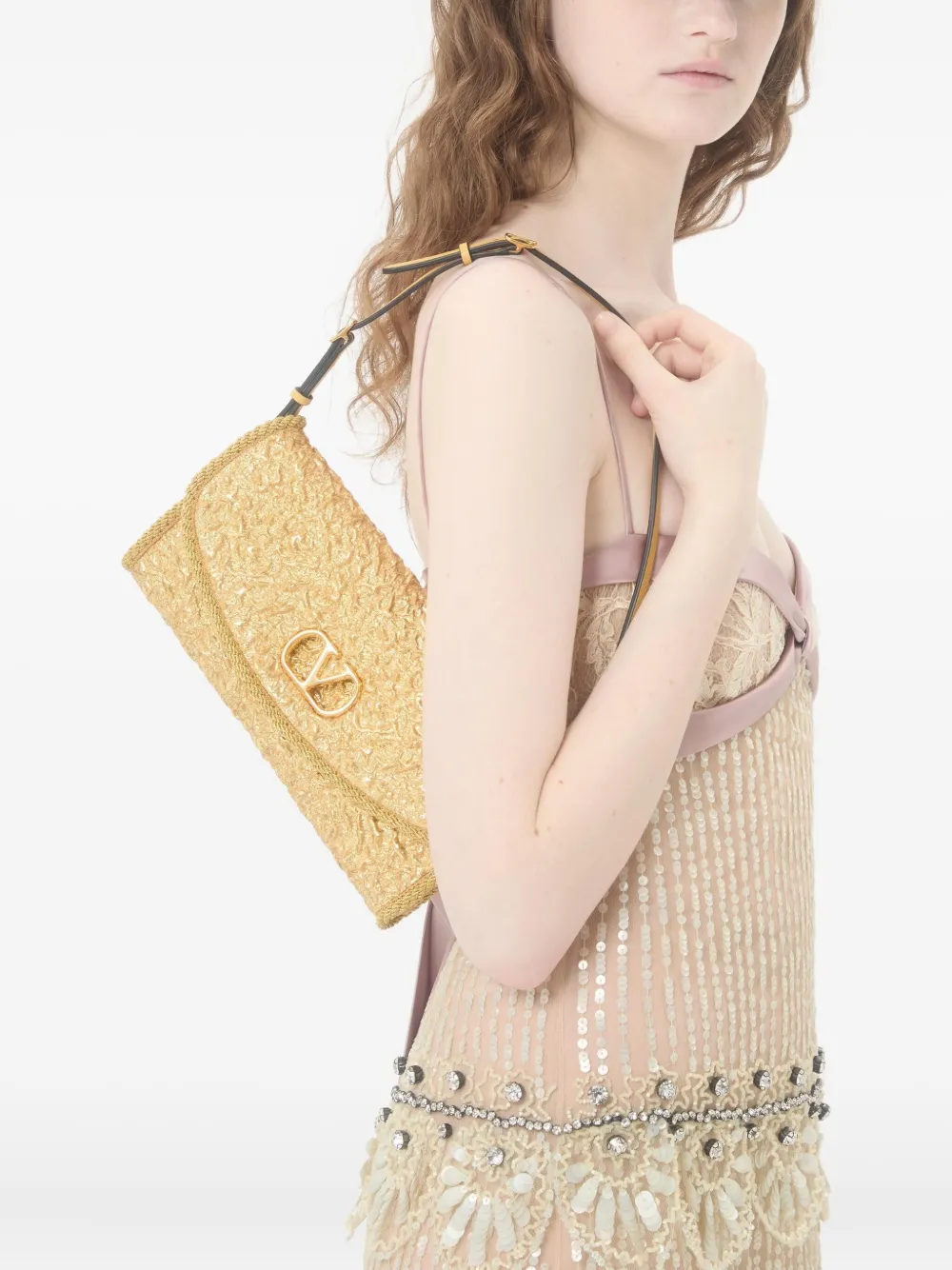 Valentino Garavani small DeVain jacquard shoulder bag - Goud