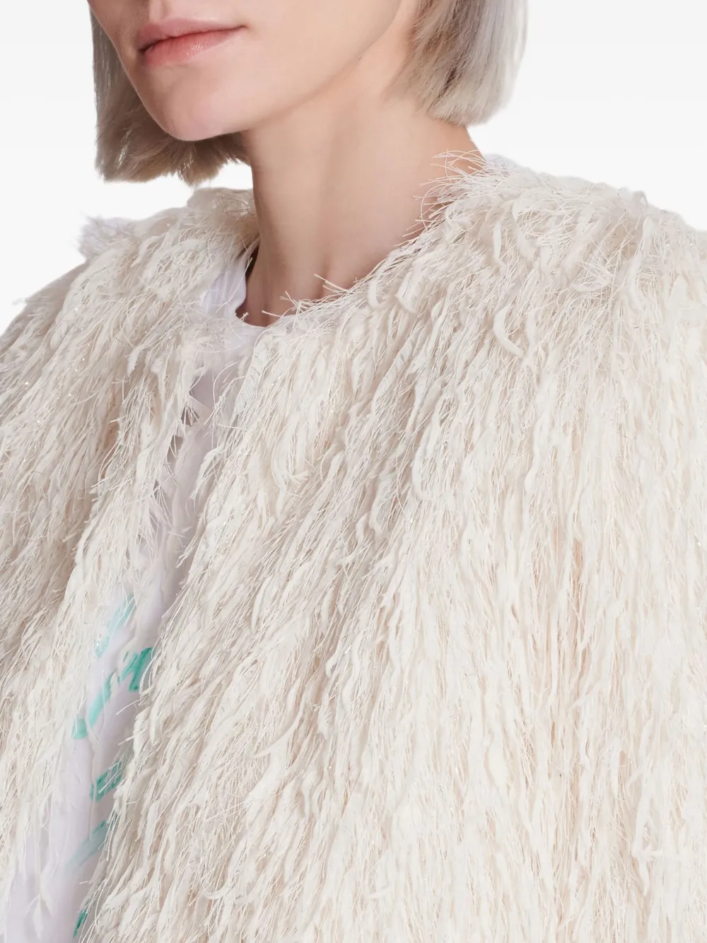 Balmain Fringed Jacket in White, view 5