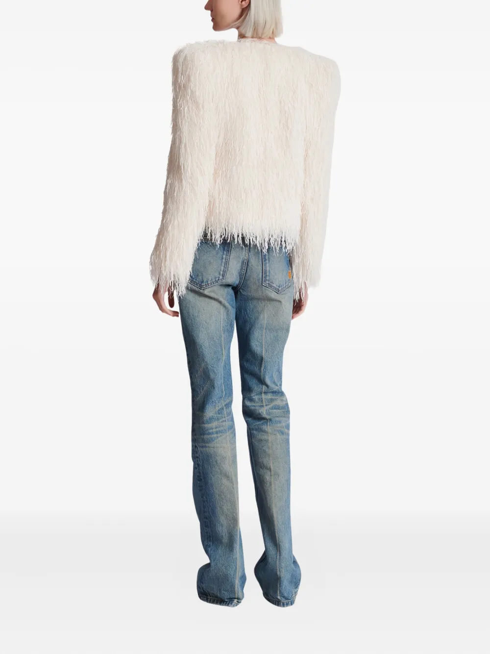 Balmain Fringed Jacket in White, view 4