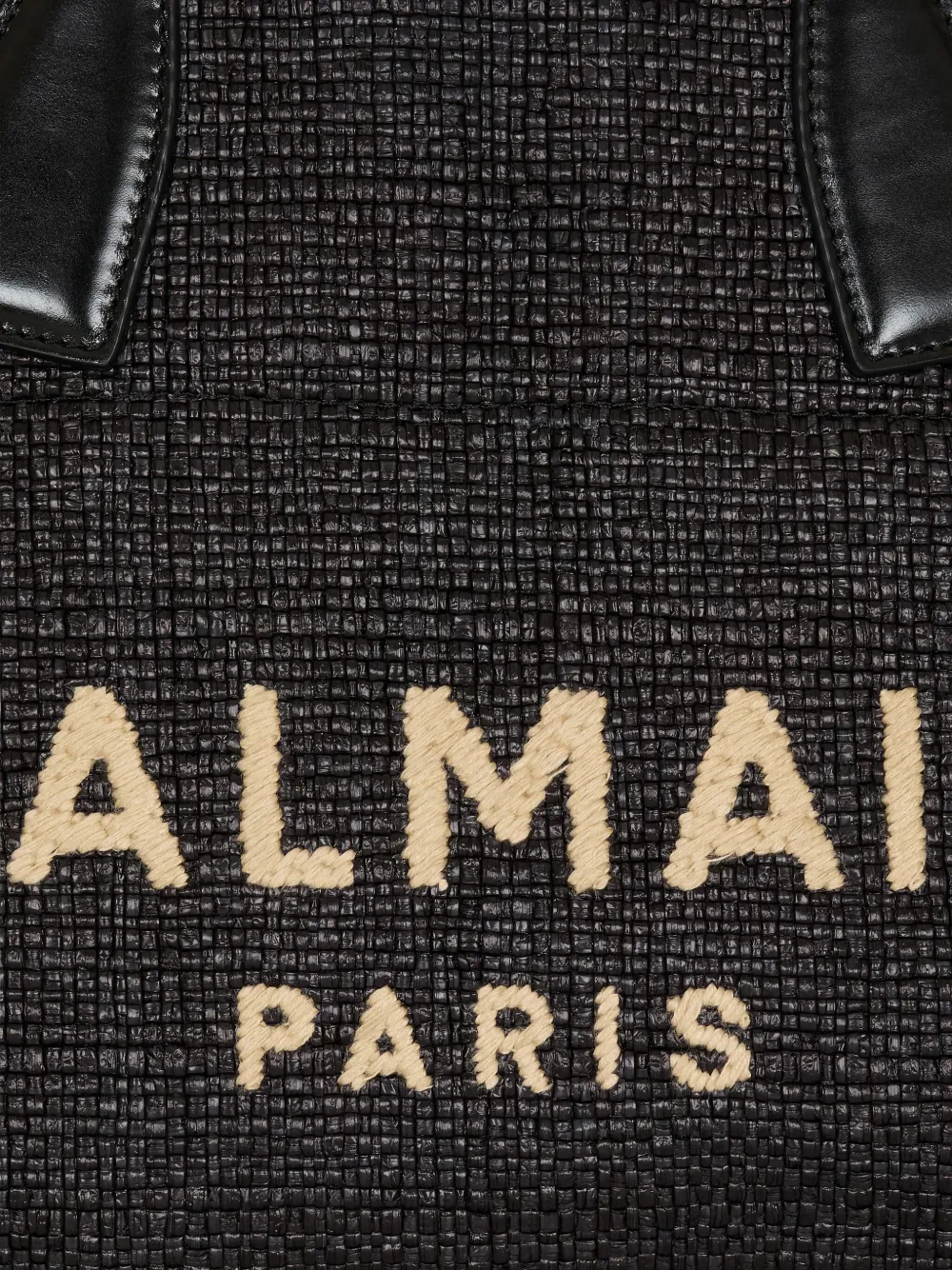 Balmain Track Tote Bag In Raffia And Calfskin In Black