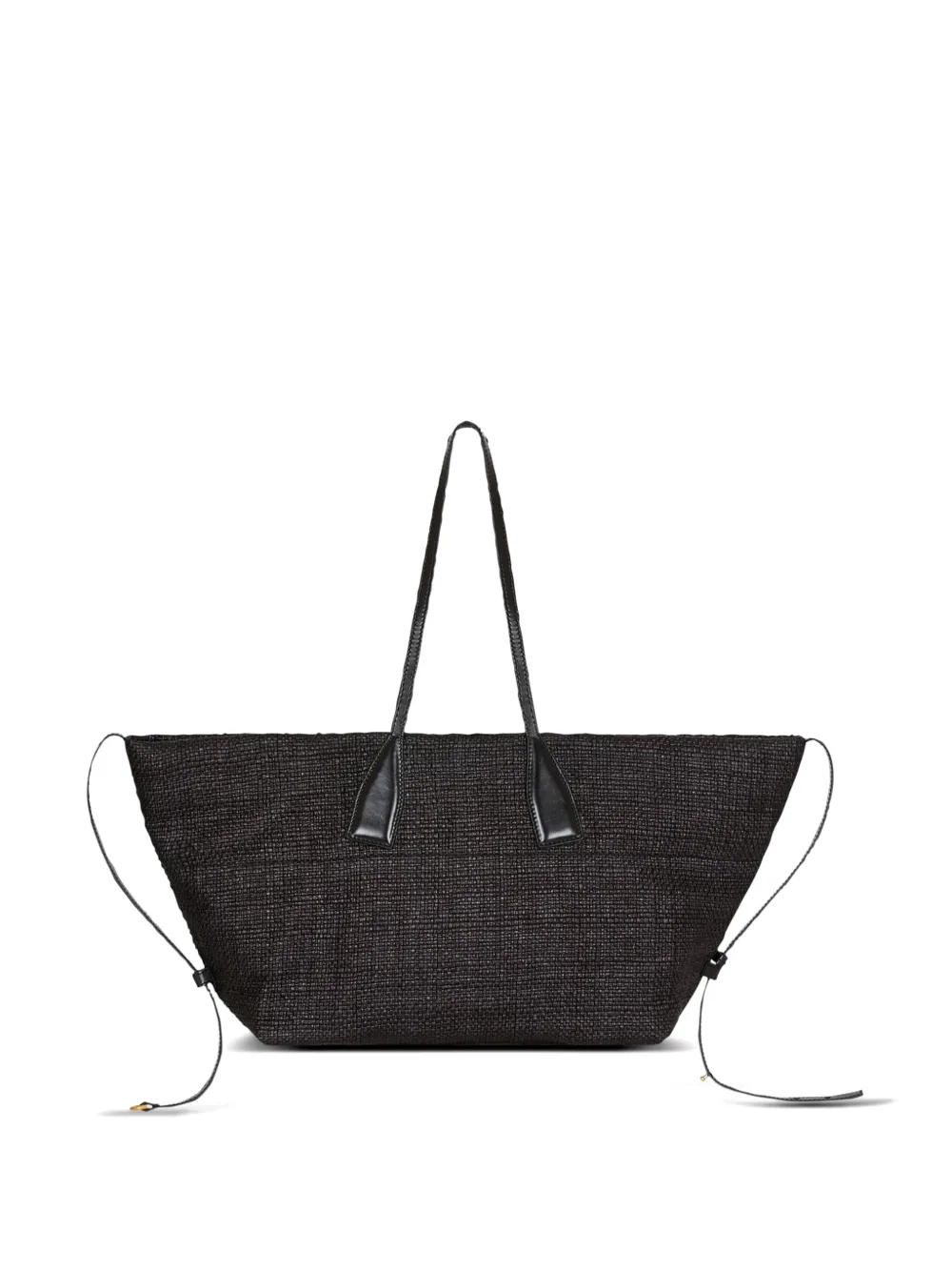 Balmain Track Tote Bag In Raffia And Calfskin In Black