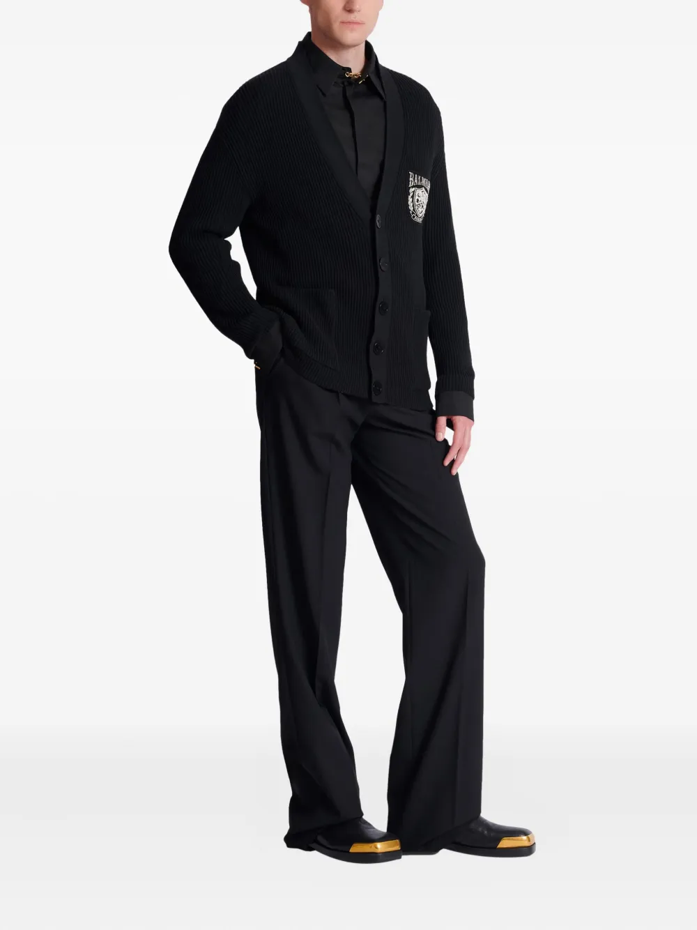  Balmain V-neck Embroidered Cardigan - Black 